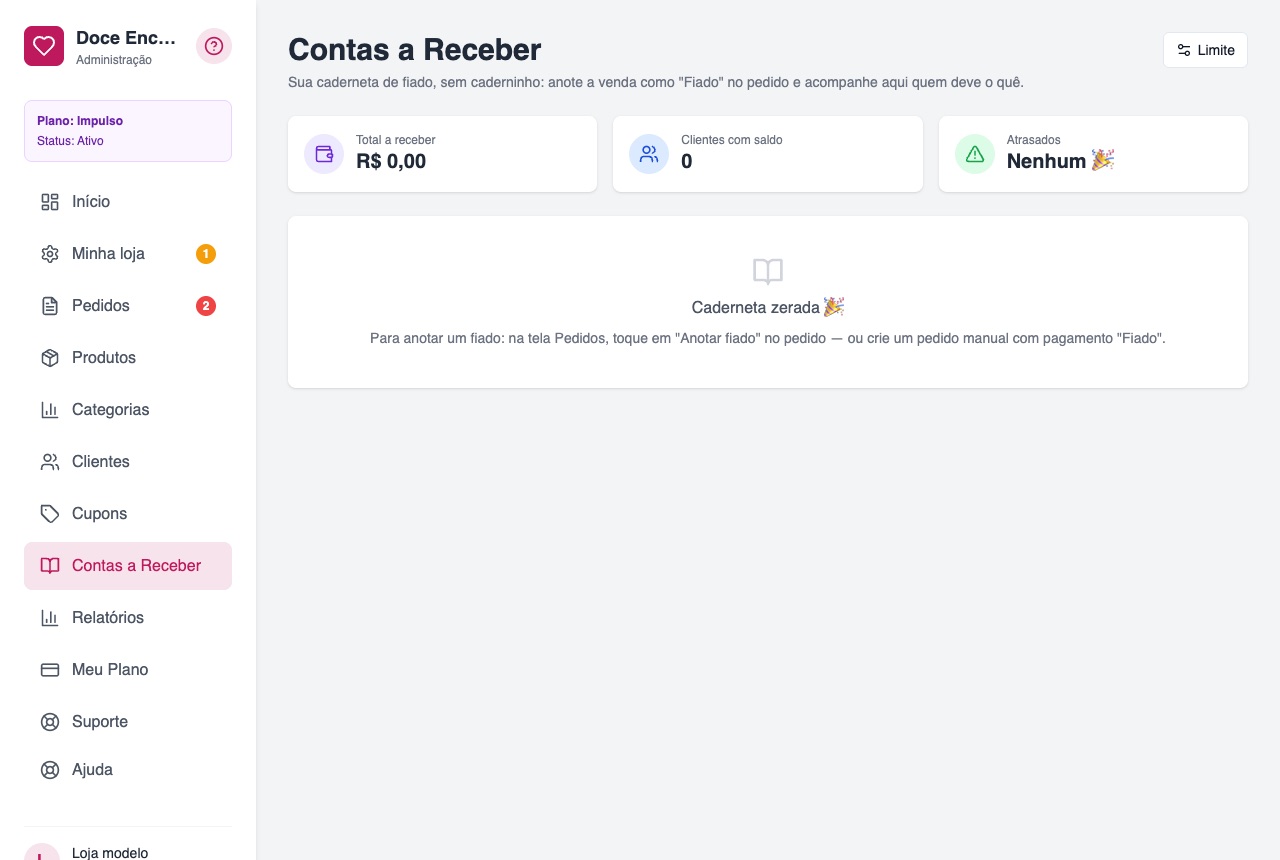 A tela Contas a Receber, a caderneta de fiado