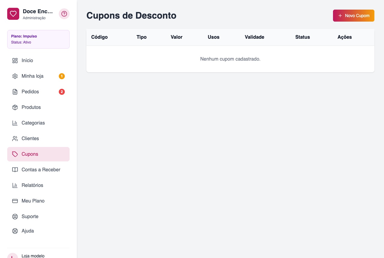 A tela Cupons