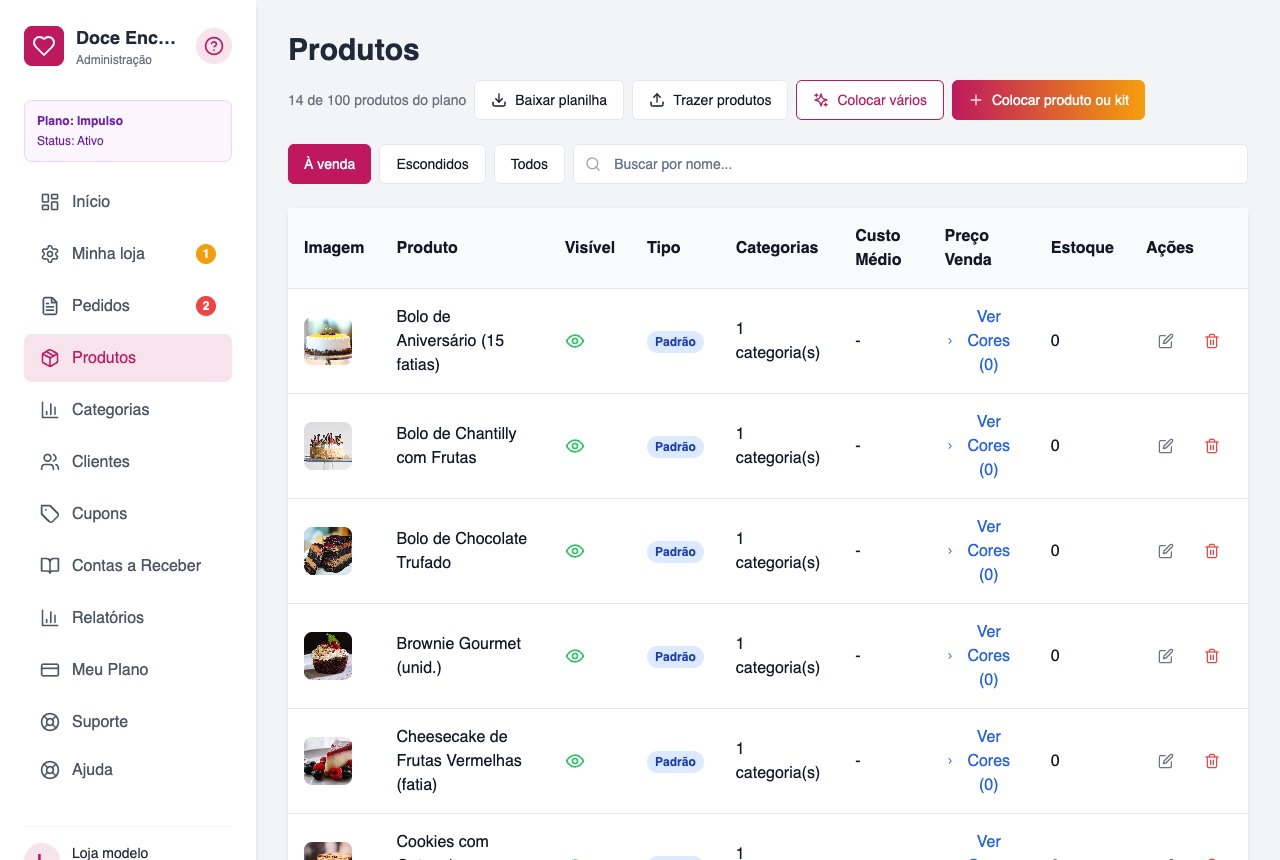 A escolha de como colocar produtos, com a opção Já tenho minha lista de preços